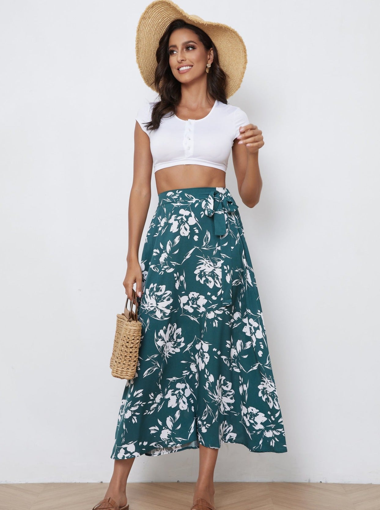 Vintage Floral Print A-Line Summer Skirt