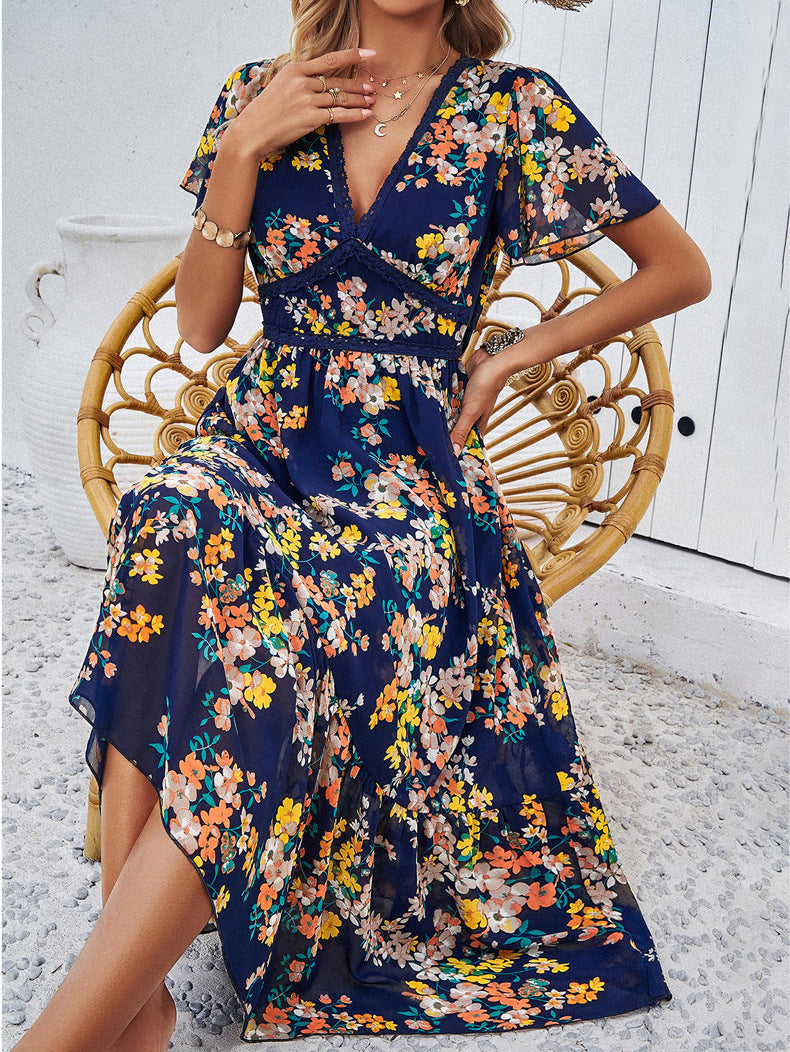 Blue Floral V-Neck Sundress