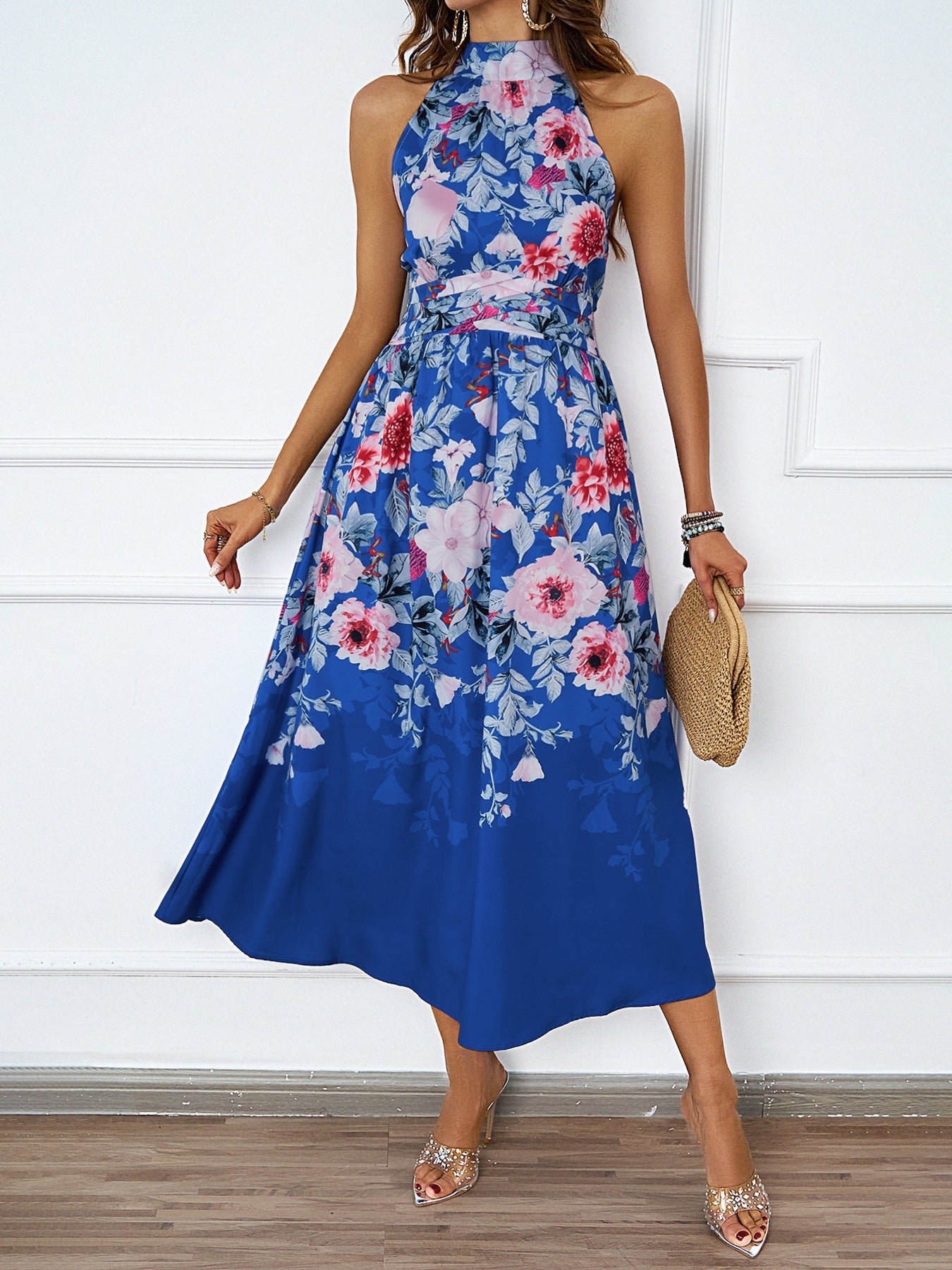 Halter Neck Floral Printed Dress