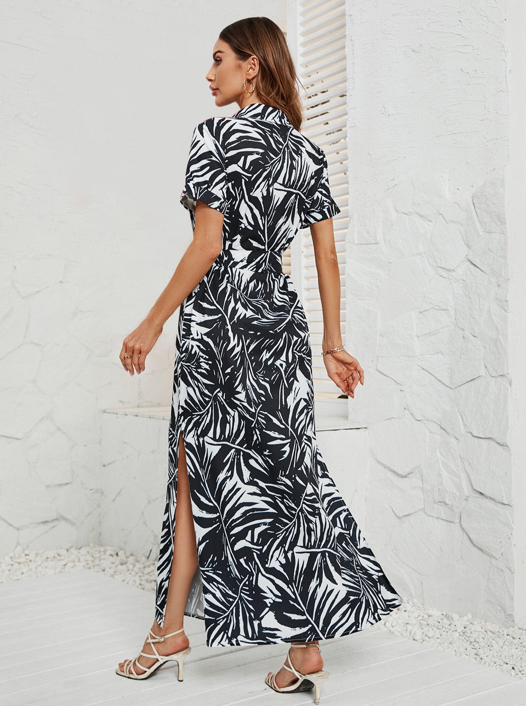 Casual V-Neck Short Sleeve Midi Dress