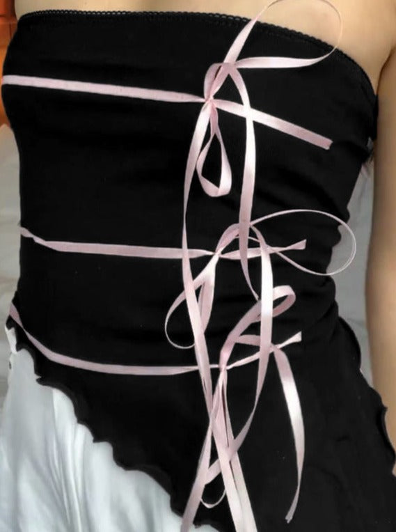 Pink Strappy Bow Design Tube Top