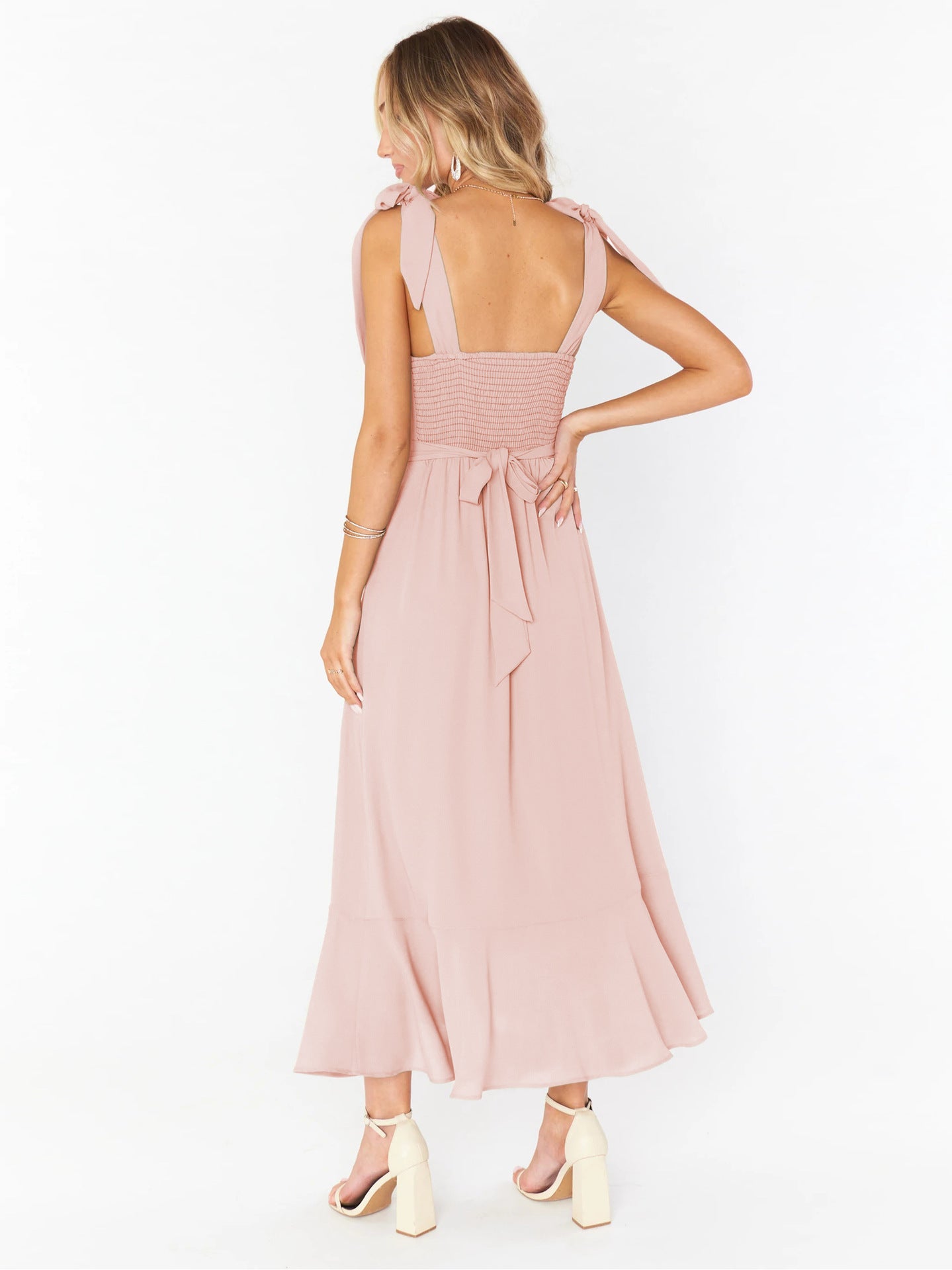 Elegant Solid Color Square Neck Midi Dress