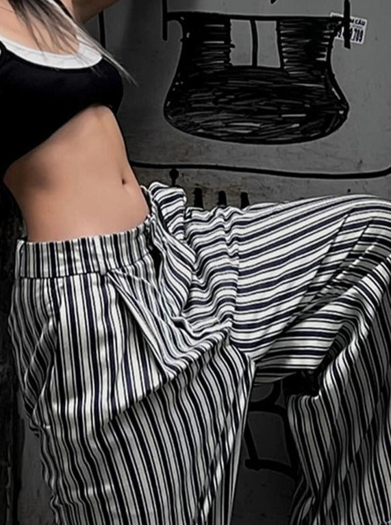 Women's Street Style Loose Striped Pants