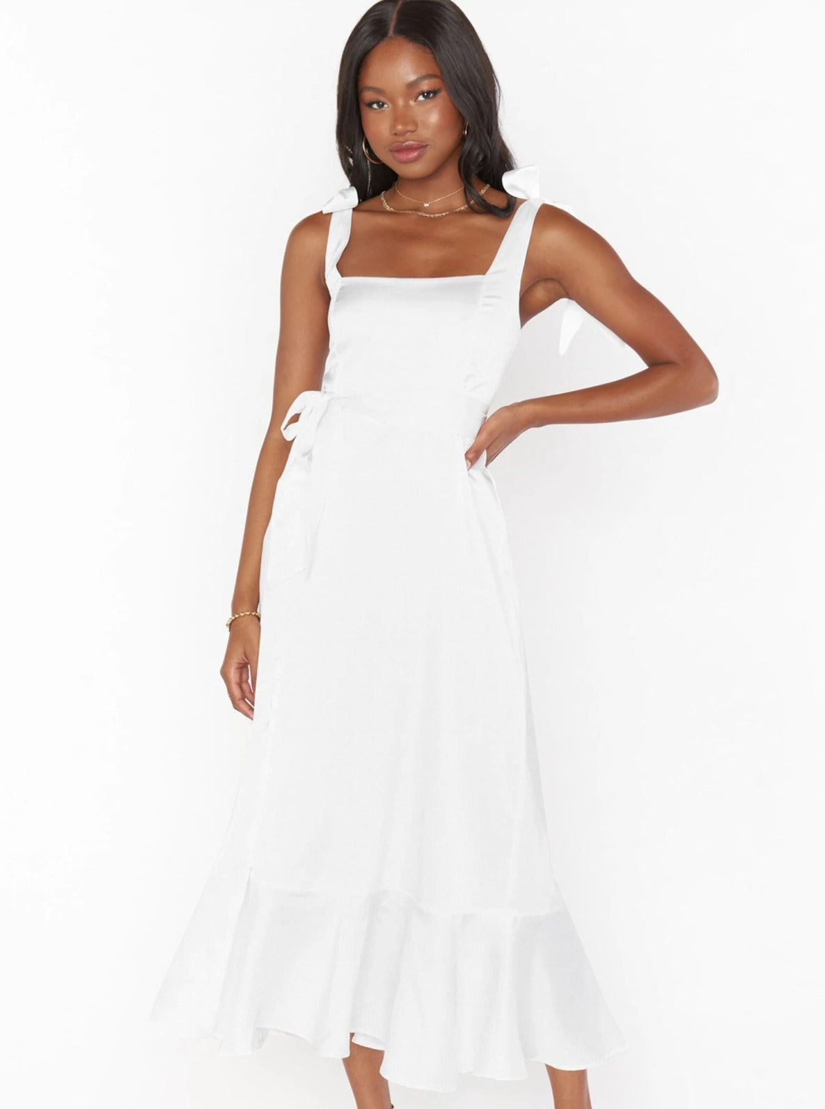 Sommerkleider Midi Schleife Elegant Leinen Maxi mit Schlitz