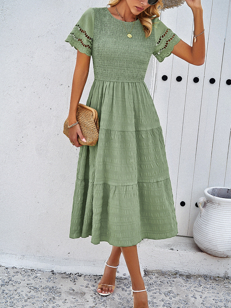 Green Elegant Layered Hollow Dress