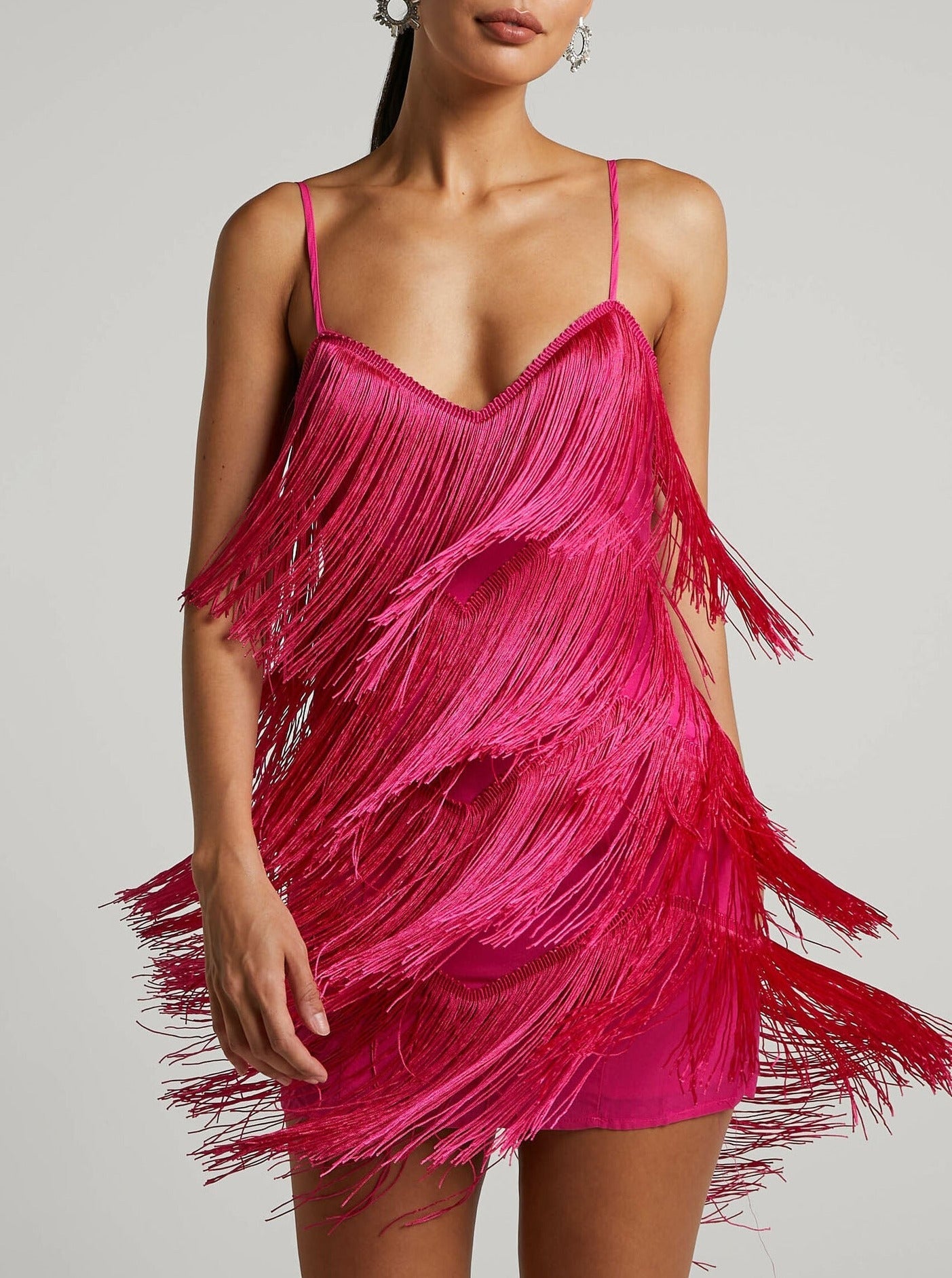 Sexy Pink Backless Tassel Dress