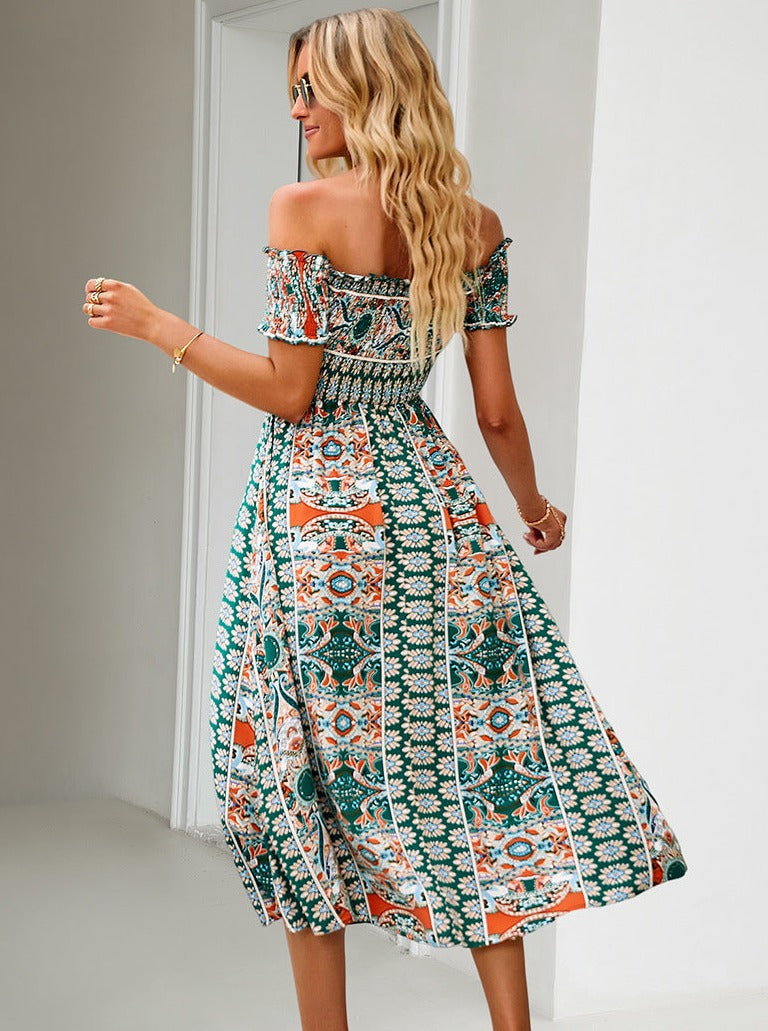 Summer Off Shoulder Bohemian Slit Midi Dress