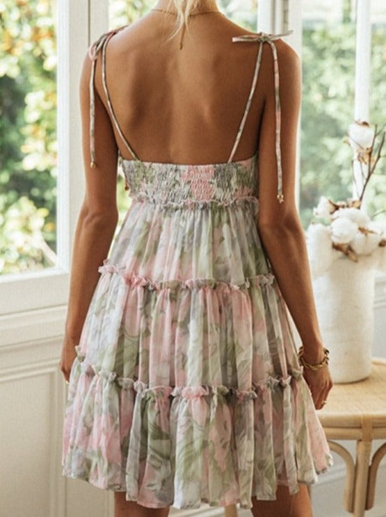 Sleeveless Floral Print Layered Sundress