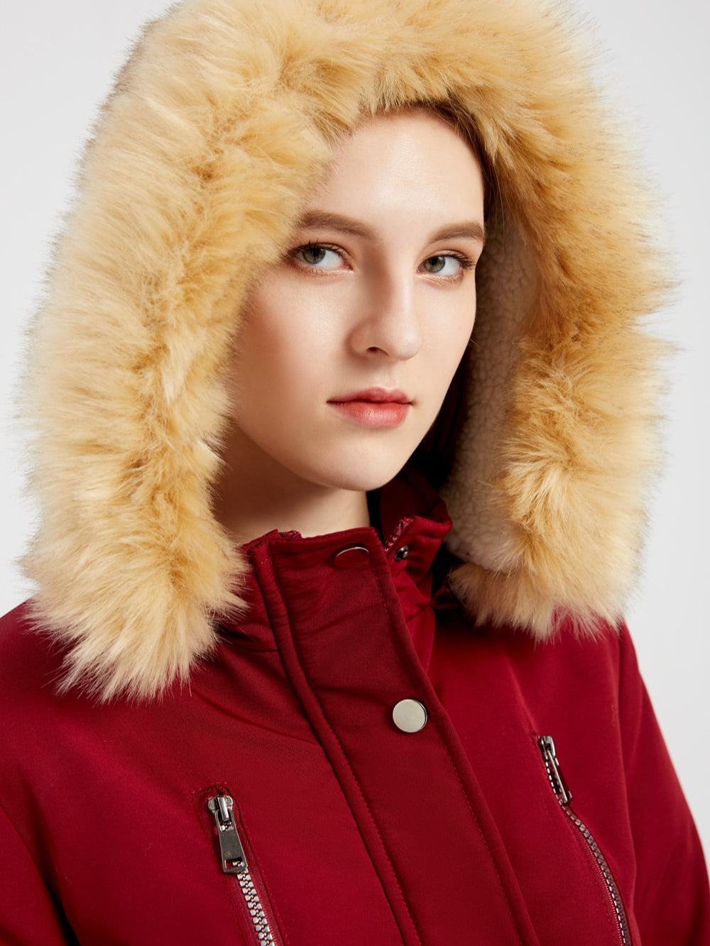 Warme Damen Winterjacke Mit Fellkapuze – Gefütterte Parka Jacke Mit Taillenzug