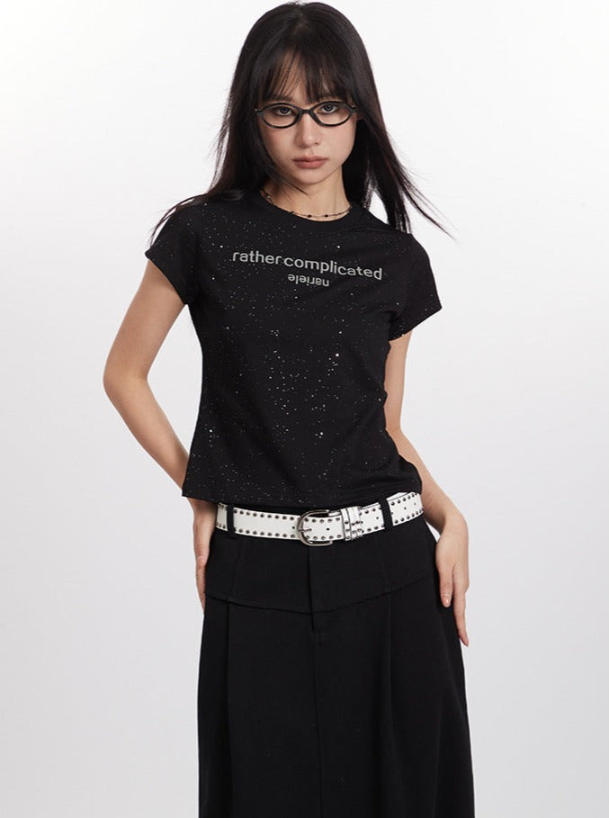 Simple Reflective Letter Design Short-Sleeved Top