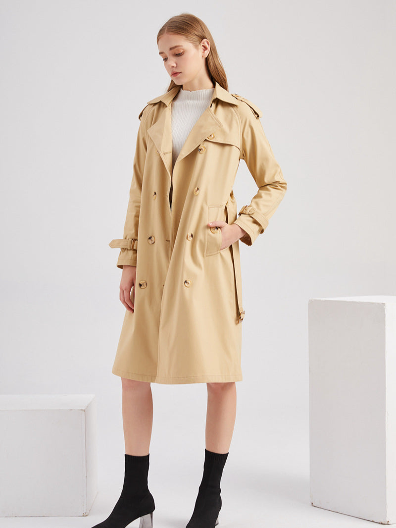 Klassischer Trenchcoat Damen Lang Mit Gürtel – Eleganter Übergangsmantel Frühling Herbst